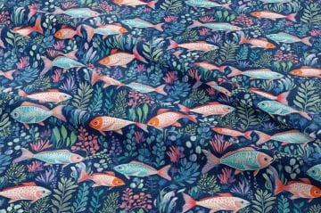 Lacivert Balık Kumaşı, Deniz Temalı Premium Dekor