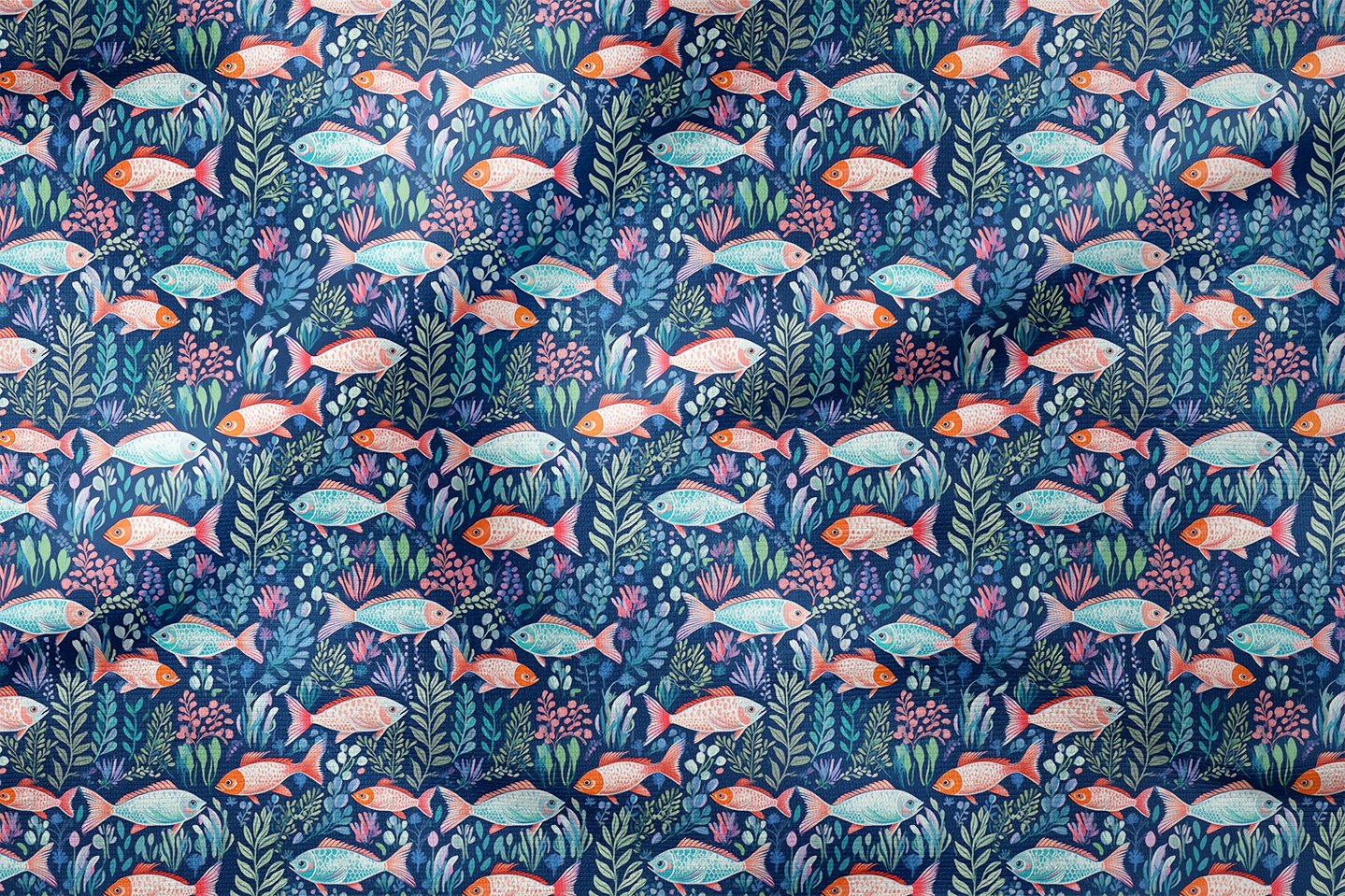 Lacivert Balık Kumaşı, Deniz Temalı Premium Dekor