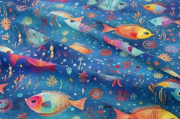 Renkli Balık Kumaşı, Deniz Temalı Çocuk Dekor Kumaşı