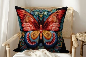 3D Renkli Kelebek Desenli 45x45 Kırlent 2'Li Dikilmemiş Panel Kumaş  – Leke Tutmaz Dijital Baskı