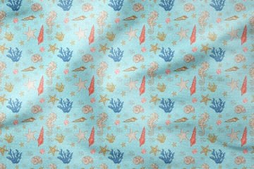 Летняя коллекция бирюзовый фон подводная жизнь морские коньки, морские звезды и ракушки многоцелевая декоративная ткань с цифровой печатью