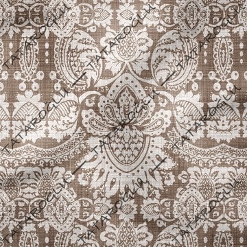 Kahve Krem Keten Efektli Damask Desenli Kumaş