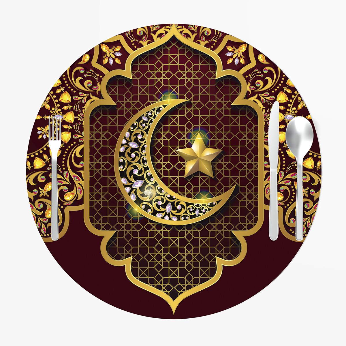Bordo-Gold Kandilli Ramazan Supla 3'lü Set Dikilmemiş