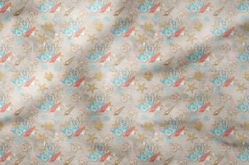 Летняя коллекция Песок Кофе Подводная жизнь Ракушки и Морской Конек Многоцелевая декоративная ткань с цифровой печатью