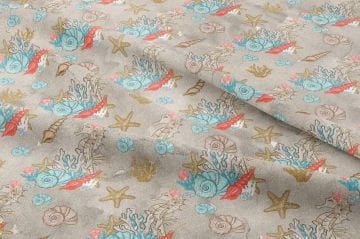 Bej Deniz Kabuklu Kumaş, Doğal Sahil Desenli Kumaş