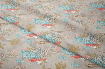 Bej Deniz Kabuklu Kumaş, Doğal Sahil Desenli Kumaş