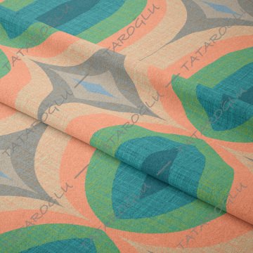 Keten Efektli Renkli Geometrik Desenli Kumaş