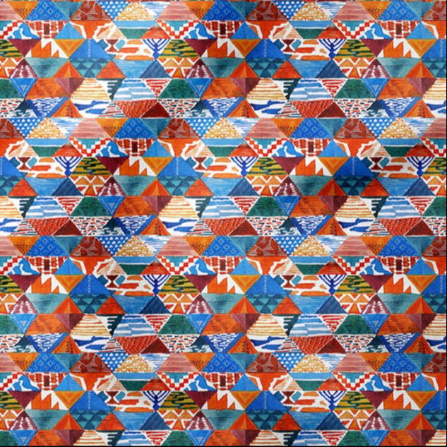 Çok Renkli Kırmızı Geometrik Desenli Dijital Baskı Kumaş