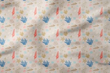 Летняя коллекция Песчаные зерна, пузырьки, подводная жизнь, ракушки и морские коньки, многоцелевая декоративная ткань с цифровым принтом