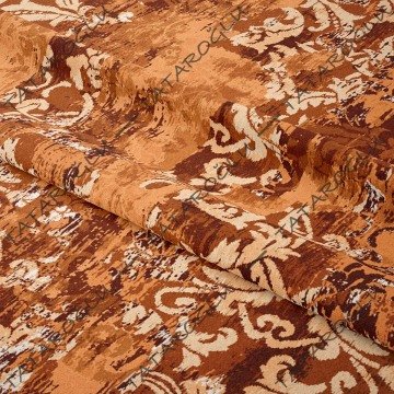 Eskitme Görünümlü Turuncu Tonlu Etnik Desenli Kumaş