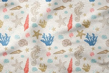 Летняя коллекция Кремовый Золотой Горошек Пузыри Подводная жизнь Ракушки и Морской Конек Многоцелевая Декоративная Ткань С Цифровым Принтом