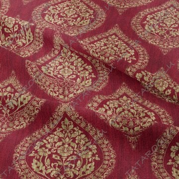 Eskitme Görünümlü Bordo Krem Tonlu Damask Desenli Kumaş