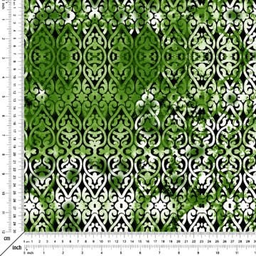 Eskitme Görünümlü Yeşil Tonlu Etnik Desenli Kumaş