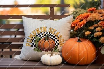 Sonbahar Balkabağı Temalı Kırlent Panel Kumaşı 2'Li Dikilmemiş Panel