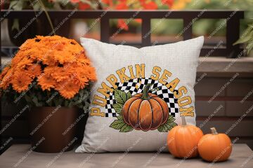 Sonbahar Balkabağı Temalı Kırlent Panel Kumaşı 2'Li Dikilmemiş Panel