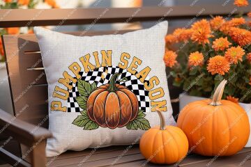 Sonbahar Balkabağı Temalı Kırlent Panel Kumaşı 2'Li Dikilmemiş Panel