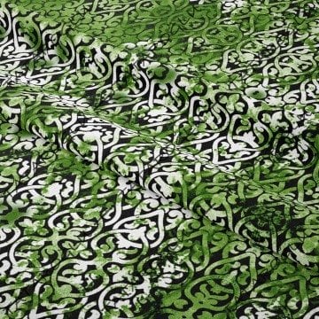 Eskitme Görünümlü Yeşil Tonlu Etnik Desenli Kumaş