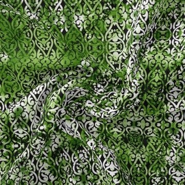 Eskitme Görünümlü Yeşil Tonlu Etnik Desenli Kumaş