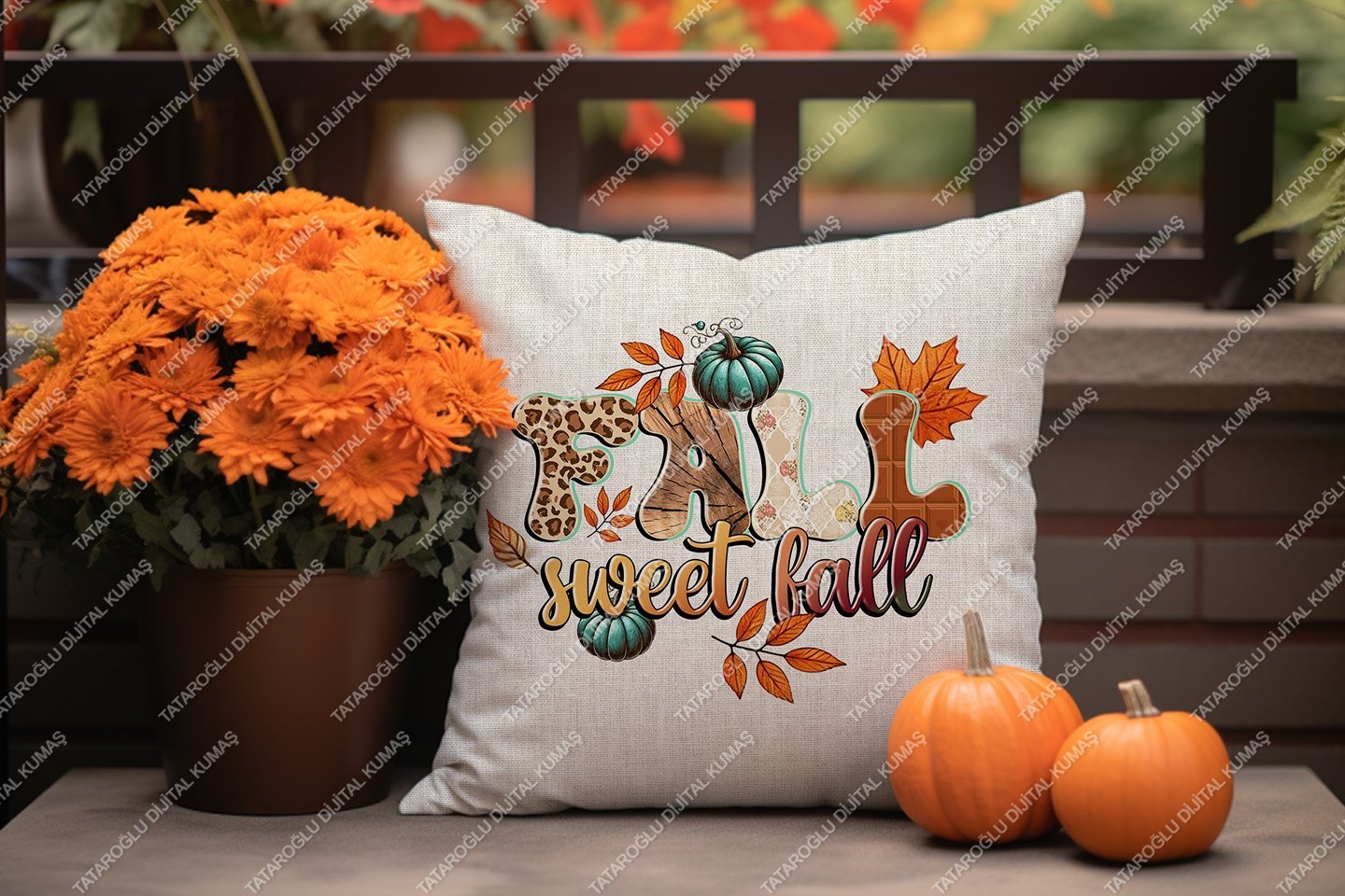 FALL Sweet Fall – Sonbahar Temalı Kırlent Panel Kumaşı2'Li Dikilmemiş Panel