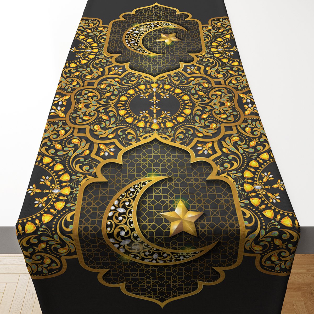 Gri-Gold Kandilli Ramazan Runner Dikilmemiş
