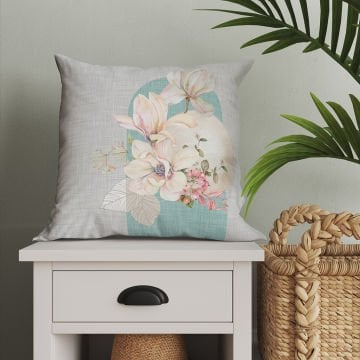 Orchidea Koleksiyonu - Keten Efektli Orkide Çiçekli Kırlent Paneli Dikilmemiş Kumaş