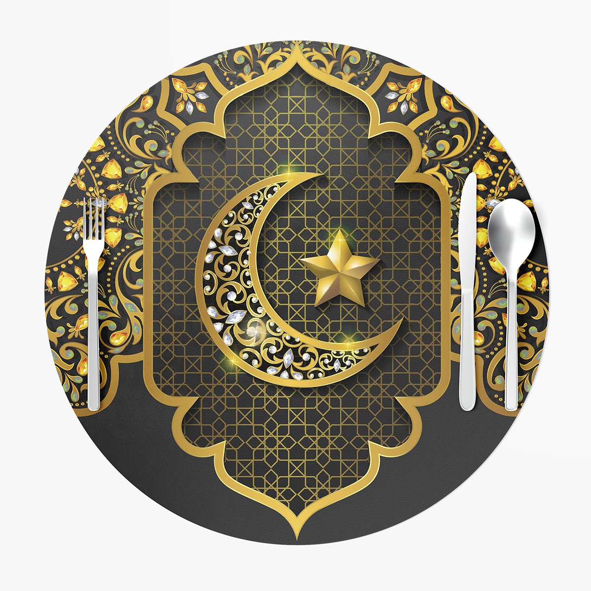 Gri-Gold Kandilli Ramazan Supla 3'lü Set Dikilmemiş