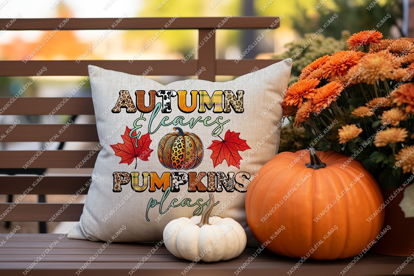 Autumn Leaves & Pumpkins – Sonbahar Kırlent Panel Kumaşı 2'Li Dikilmemiş Panel