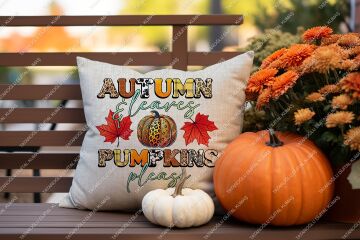 Autumn Leaves & Pumpkins – Sonbahar Kırlent Panel Kumaşı 2'Li Dikilmemiş Panel