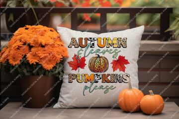 Autumn Leaves & Pumpkins – Sonbahar Kırlent Panel Kumaşı 2'Li Dikilmemiş Panel