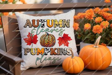 Autumn Leaves & Pumpkins – Sonbahar Kırlent Panel Kumaşı 2'Li Dikilmemiş Panel