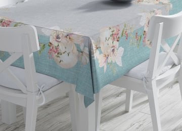 Orchidea Koleksiyonu - Keten Efektli Orkide Çiçekli Masa Örtüsü Dikişsiz