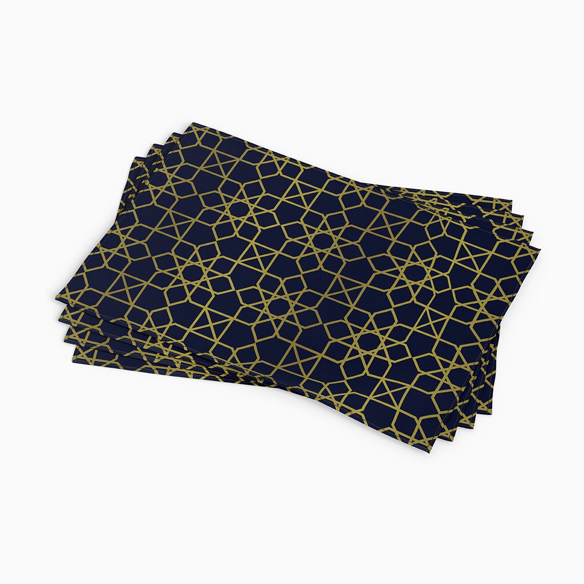 Lacivert-Gold Kandilli Ramazan Amerikan Servis 3'lü Set Dikilmemiş