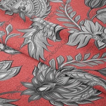 Gri Bordo Tonlu Eskitme Şal Motifi Desenli Kumaş