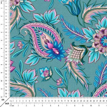 Mavi Pembe Tonlu Eskitme Şal Motifi Desenli Kumaş