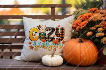 Cozy Season – Sonbahar Temalı 2’li Kırlent Panel Kumaş, 45x45cm
