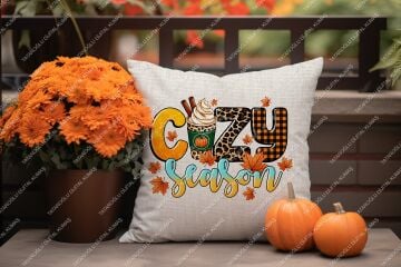 Cozy Season – Sonbahar Temalı 2’li Kırlent Panel Kumaş, 45x45cm