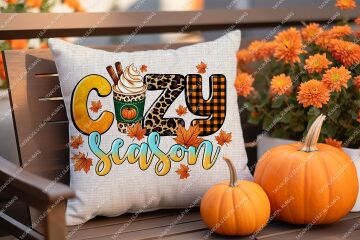Cozy Season – Sonbahar Temalı 2’li Kırlent Panel Kumaş, 45x45cm