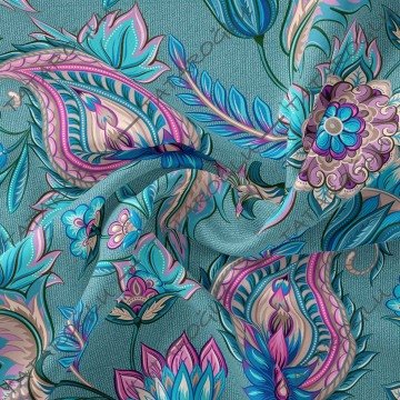 Mavi Pembe Tonlu Eskitme Şal Motifi Desenli Kumaş