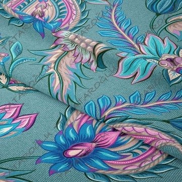 Mavi Pembe Tonlu Eskitme Şal Motifi Desenli Kumaş
