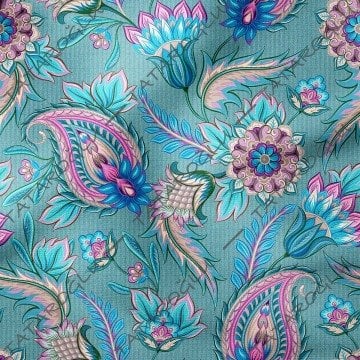 Mavi Pembe Tonlu Eskitme Şal Motifi Desenli Kumaş