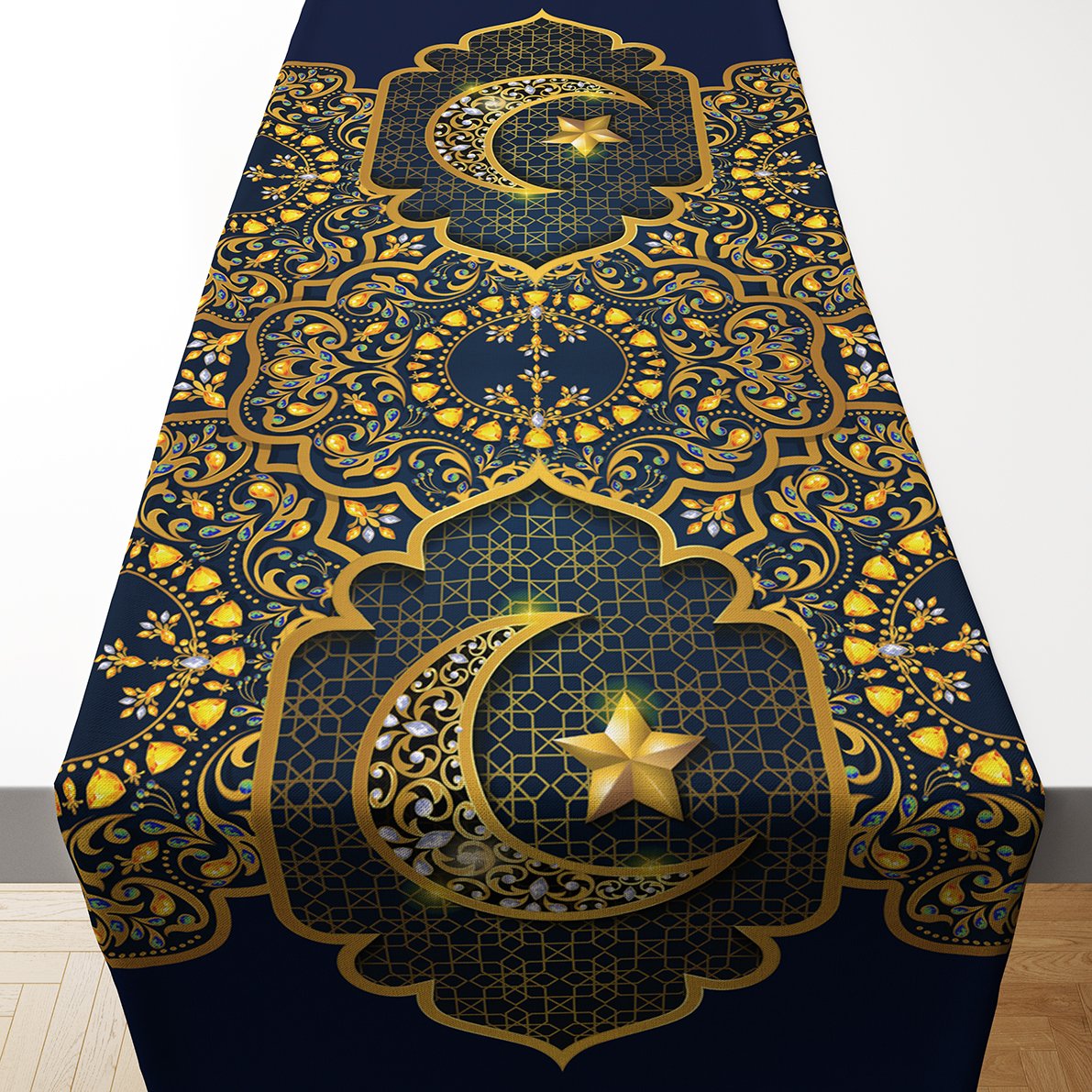 Lacivert-Gold Kandilli Ramazan Runner Dikilmemiş