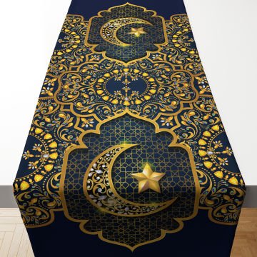 Lacivert-Gold Kandilli Ramazan Runner Dikilmemiş