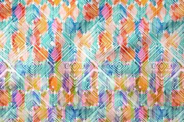 Pembe Mavi Turkuaz Turuncu Soft Renkli Zemin Üzerine Geometrik Desenli Kumaş
