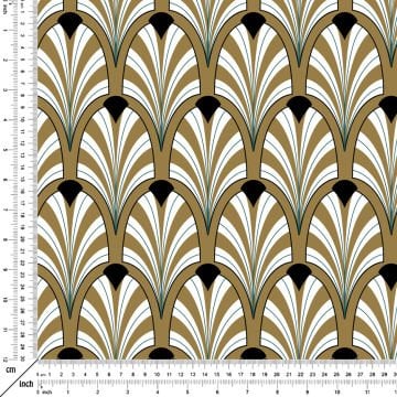 Art Deco Serisi Model-1 Mavi, Siyah, Altın Rengi Tonlu Geometrik Motifli Desenli Kumaş