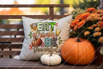 Eat Drink Be Thankful – Sonbahar Temalı 2’li Kırlent Panel Kumaş, 45x45cm
