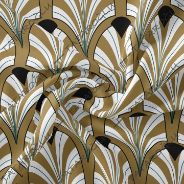Art Deco Serisi Model-1 Mavi, Siyah, Altın Rengi Tonlu Geometrik Motifli Desenli Kumaş