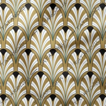 Art Deco Serisi Model-1 Mavi, Siyah, Altın Rengi Tonlu Geometrik Motifli Desenli Kumaş