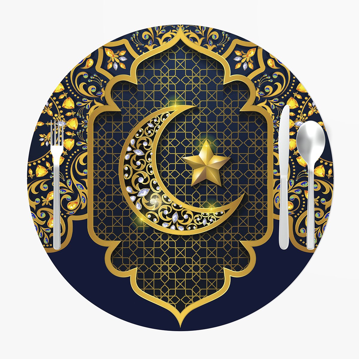 Lacivert-Gold Kandilli Ramazan Supla 3'lü Set Dikilmemiş