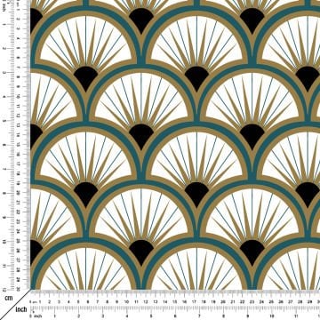 Art Deco Serisi Model-2 Mavi, Siyah, Altın Rengi Tonlu Geometrik Motifli Desenli Kumaş