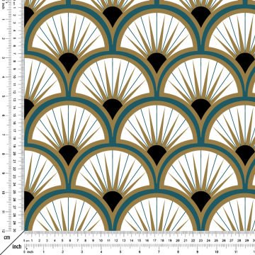 Art Deco Serisi Model-2 Mavi, Siyah, Altın Rengi Tonlu Geometrik Motifli Desenli Kumaş